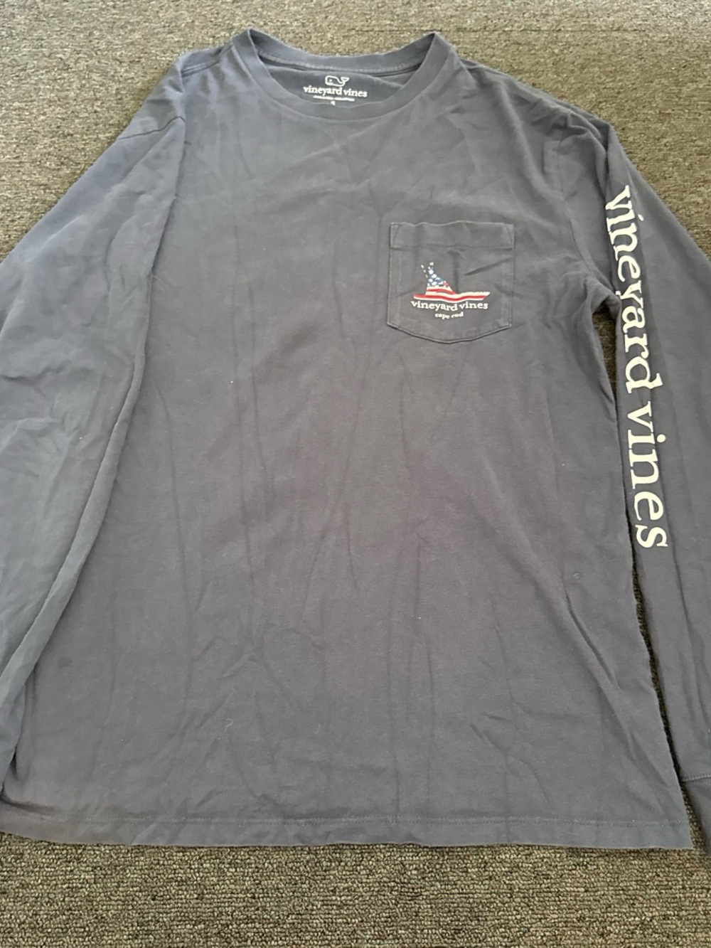 Vineyard Vines Navy Long-Sleeve Pocket Tee with Sleeve Logo